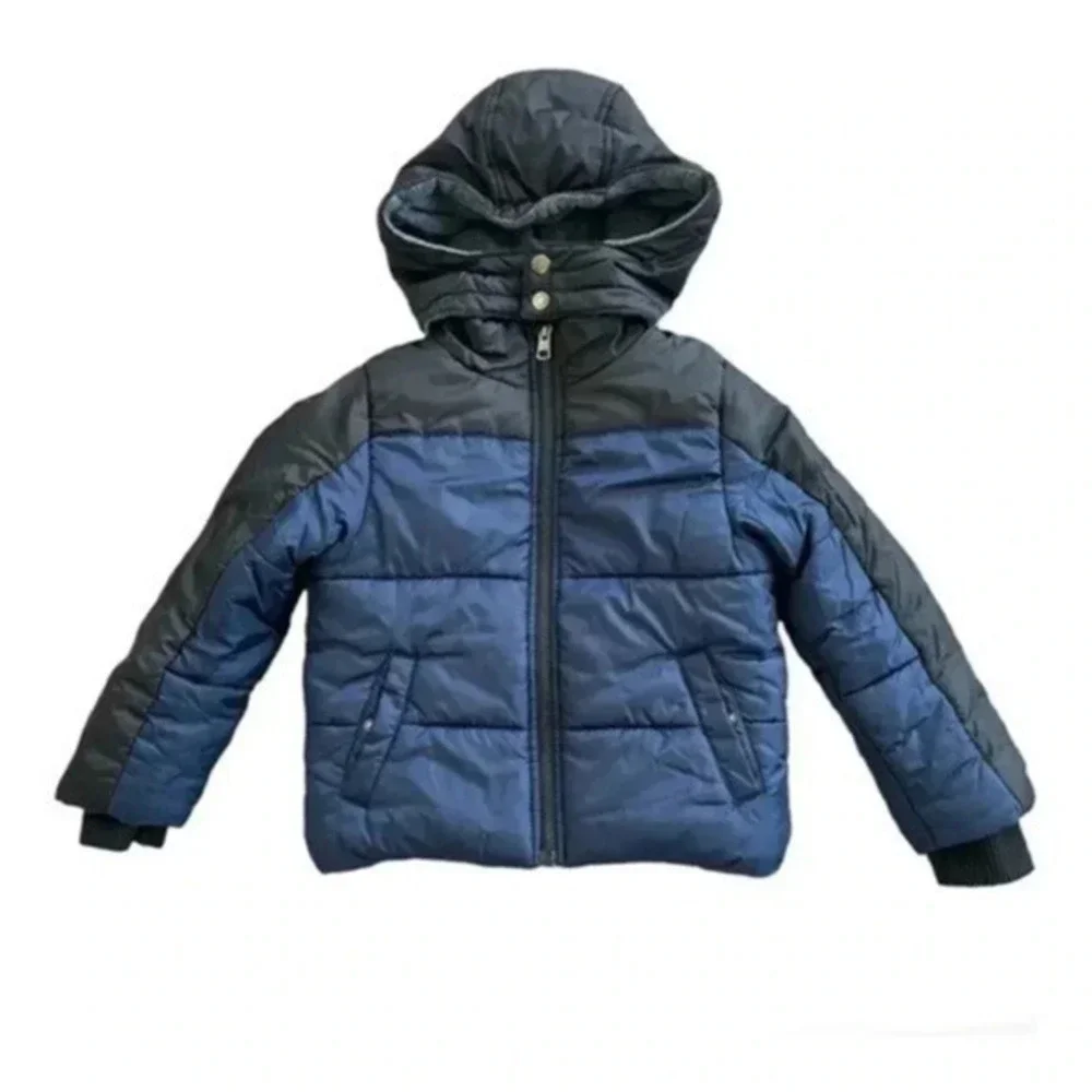 Calvin Klein Jeans boys fleece lined puffer jacket with hoodie blue/black size 4